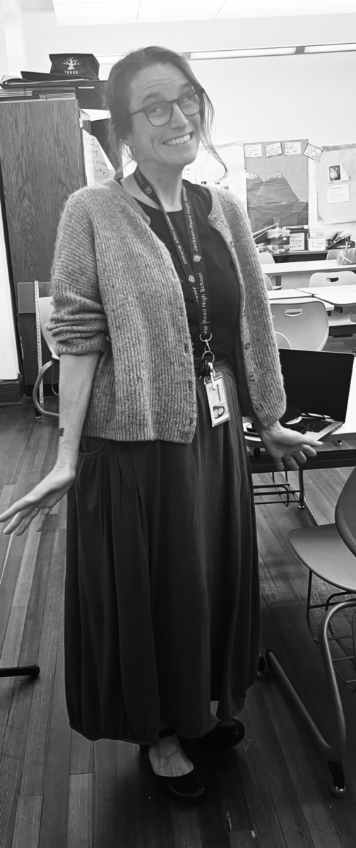 STYLISH STAFF- Social studies teacher Michelle Bollinger shows off three of her favorite outfits she has recently become more
passionate about fashion