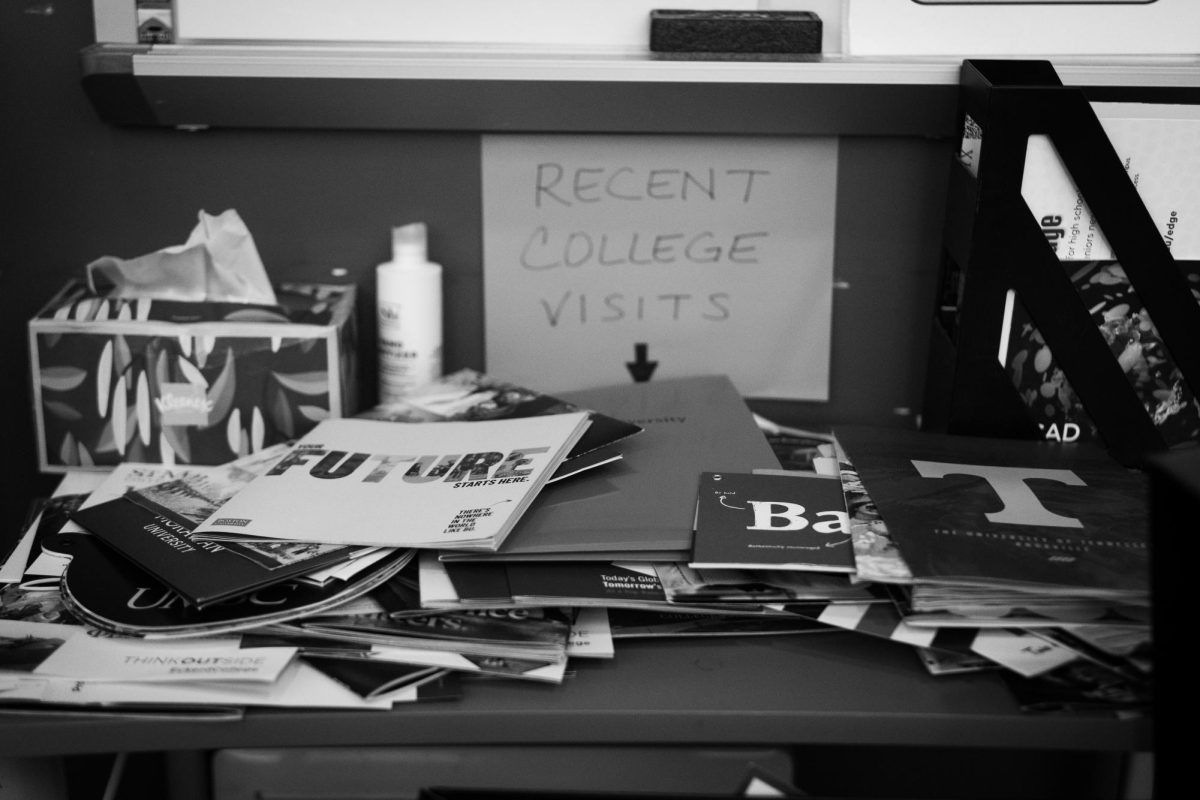 COUNTLESS COLLEGES- Pamphlets pile up in the College and Career Center.
The center helps students navigate their post- secondary plans.